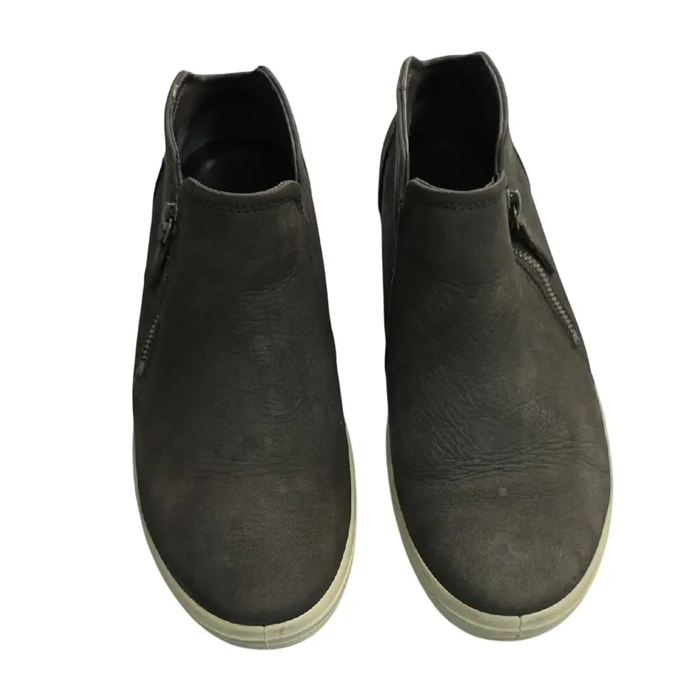 ECCO SOFT 7 Womens Sz 9 Gray Logo Leather Side-zip Low Bootie Shoes 43024302602